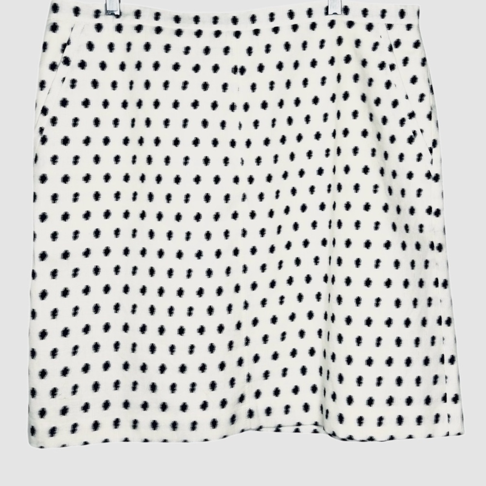 Ann Klein Polka Dot Mini Pencil Skirt Linen Cotton Blend Brocade - Picture 2 of 8